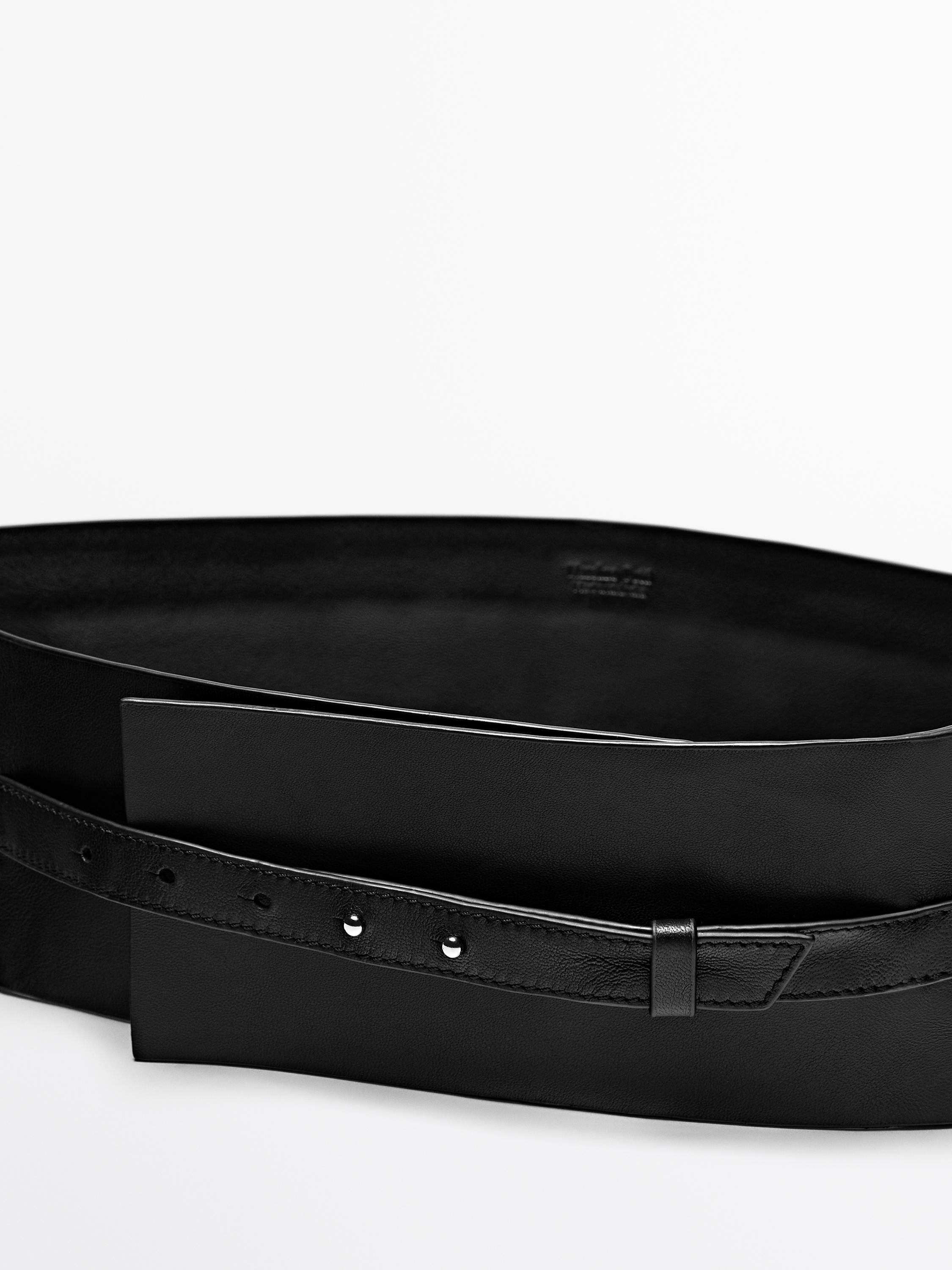 Pleated nappa leather sash belt